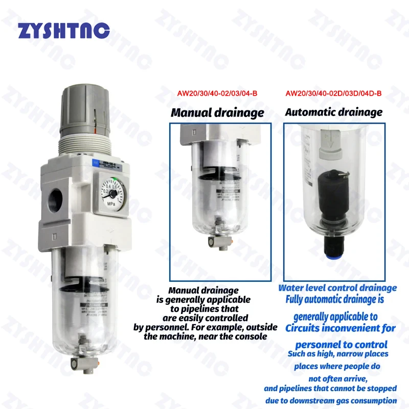 SMC tipo AW20/30/40-02B filtro de aire separador de aceite y agua con válvula reguladora de presión, válvula reductora de presión - imagen 5