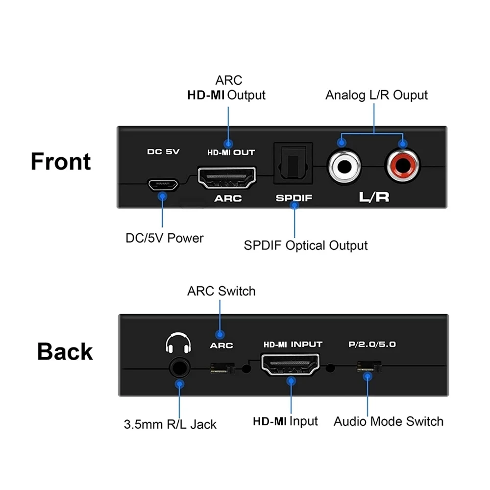 Extractor de Audio 4K 60Hz HDMI 2,0 compatible con 5,1 canales HDMI2.0b HDMI a HDMI Audio ARC Switch con enlace de Audio estéreo para Apple TV PS4 - imagen 2
