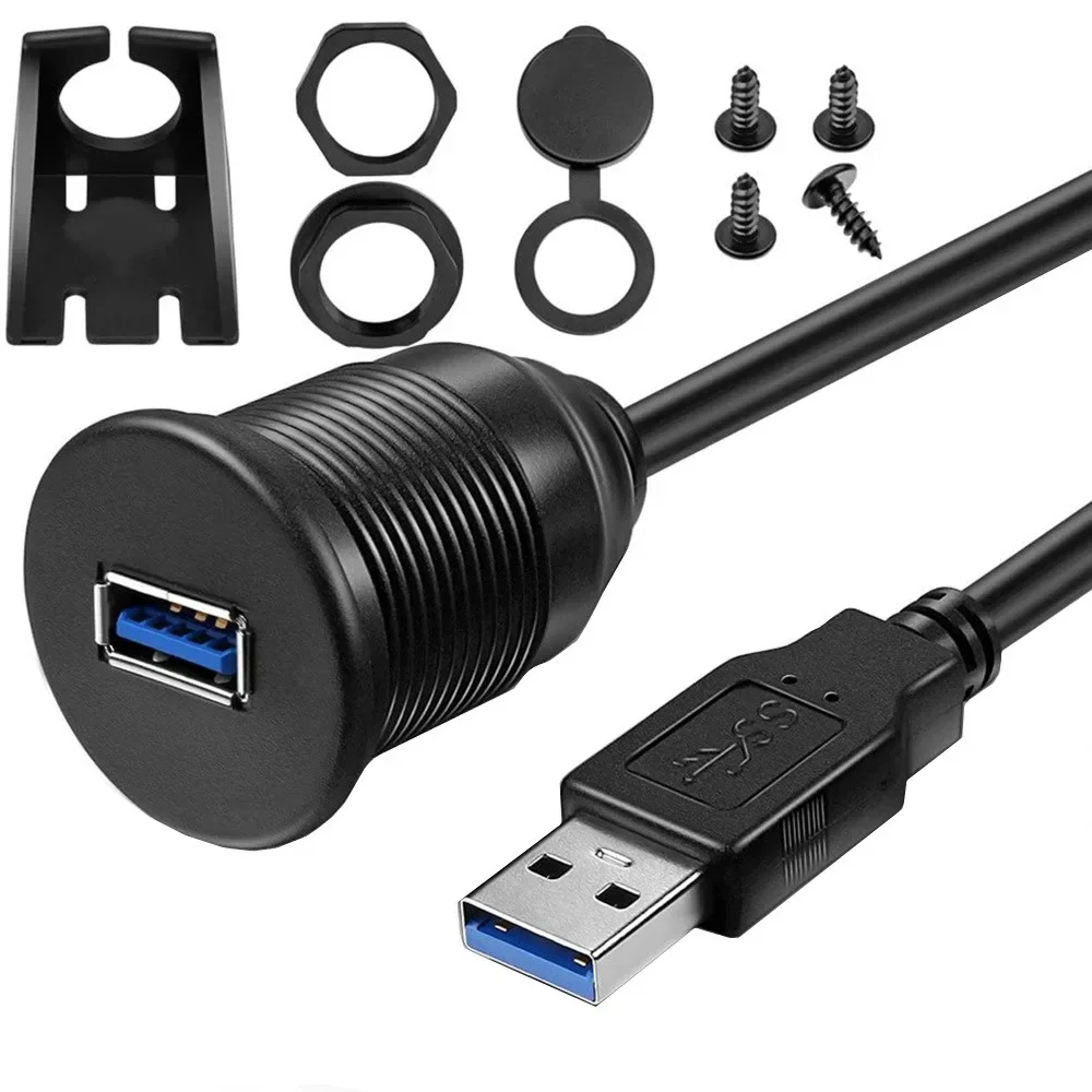 Adaptador de base USB de montaje empotrado para salpicadero de coche, Panel de tablero, Cable de extensión de Cable macho a hembra de 3,0 puertos para motocicleta y barco - imagen 2