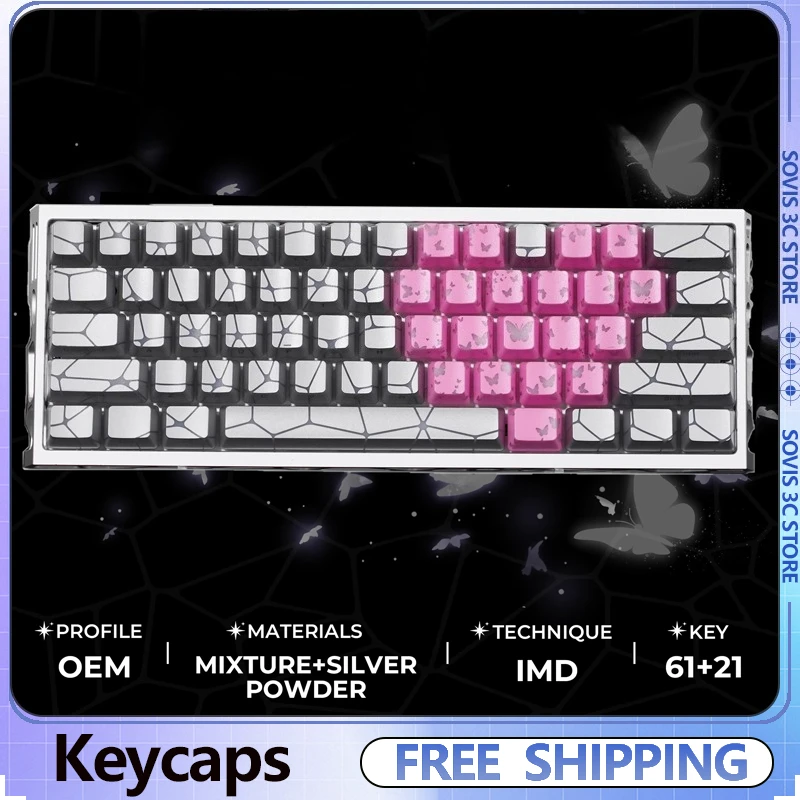 SUMREDA-teclas con tema de red de mariposa, perfil de cereza, Pbt, lado grabado, niebla, transparente, personalizado, Teclado mecánico DIY - imagen 2