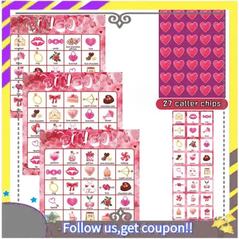 Nuevas tarjetas de juego de Bingo para el Día de San Valentín, piezas de repuesto para 24 jugadores para juegos de tarjetas de fiesta para niños, juegos de aula escolar, suministro de fiesta de amor - imagen 3