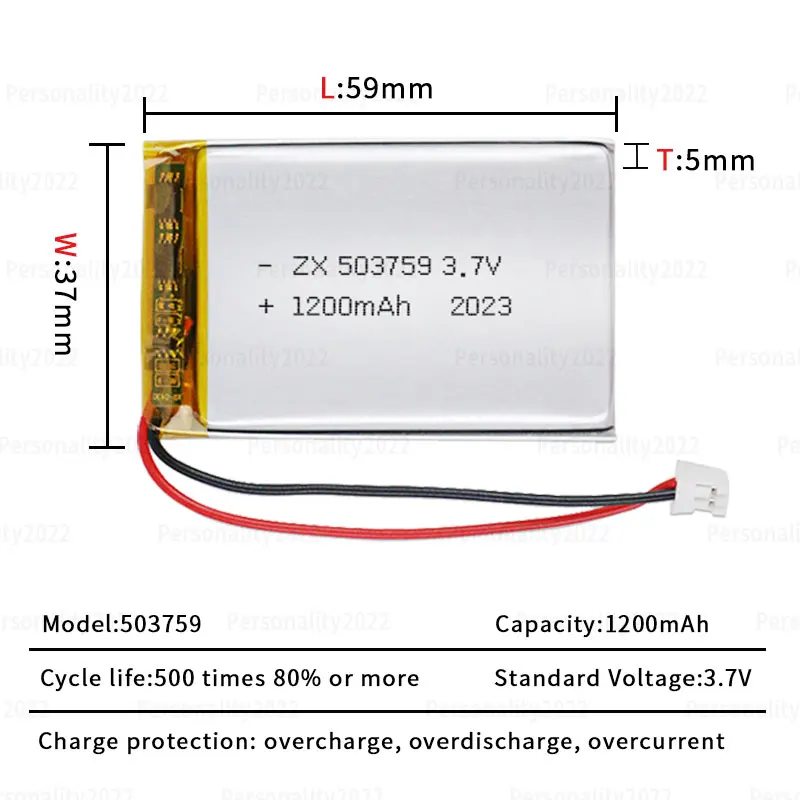 503759 Batería 1200mAh 3,7 V 2lipo polímero baterías de iones de litio enchufe de Ph-2.0p para masajeador Bluetooth Audio instrumento de belleza - imagen 5