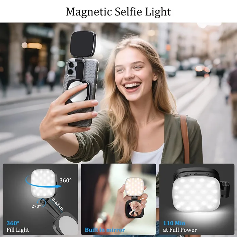 Luz magnética plegable para Selfie de teléfono con espejo para Magsafe IPhone 16 15, luz de relleno, luz Led, accesorios de fotografía y vídeo