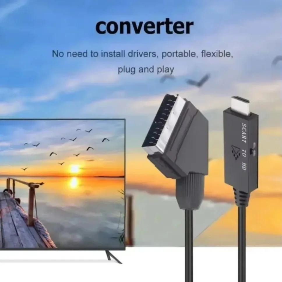 Cable convertidor Compatible con SCART a HDMI, 1080P, entrada SCART macho a macho a salida Compatible con HDMI para HDTV Sky Box Plug Play - imagen 2