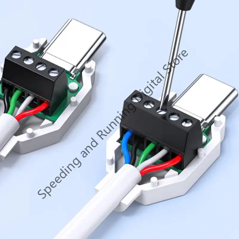 Adaptador USB C sin soldadura, bloque de terminales macho tipo C, conector de carga rápida de datos, enchufe de placa de terminales de tornillo de 4 pines y 5 pines - imagen 2
