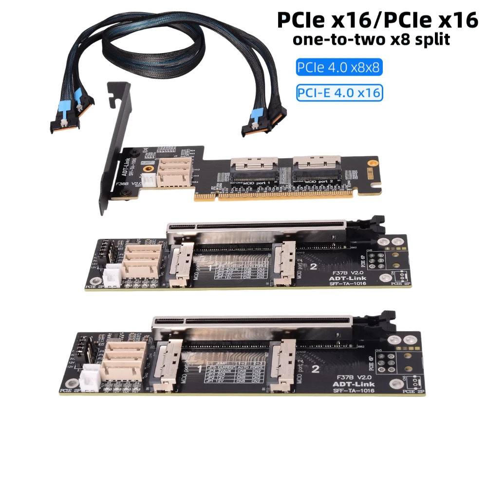 ADT PCIE 4,0 X16 a Dual X8 Riser MCIO tarjeta gráfica Cable de extensión dividido admite uno a dos SFF-TA-1016 accesorios para PC para juegos