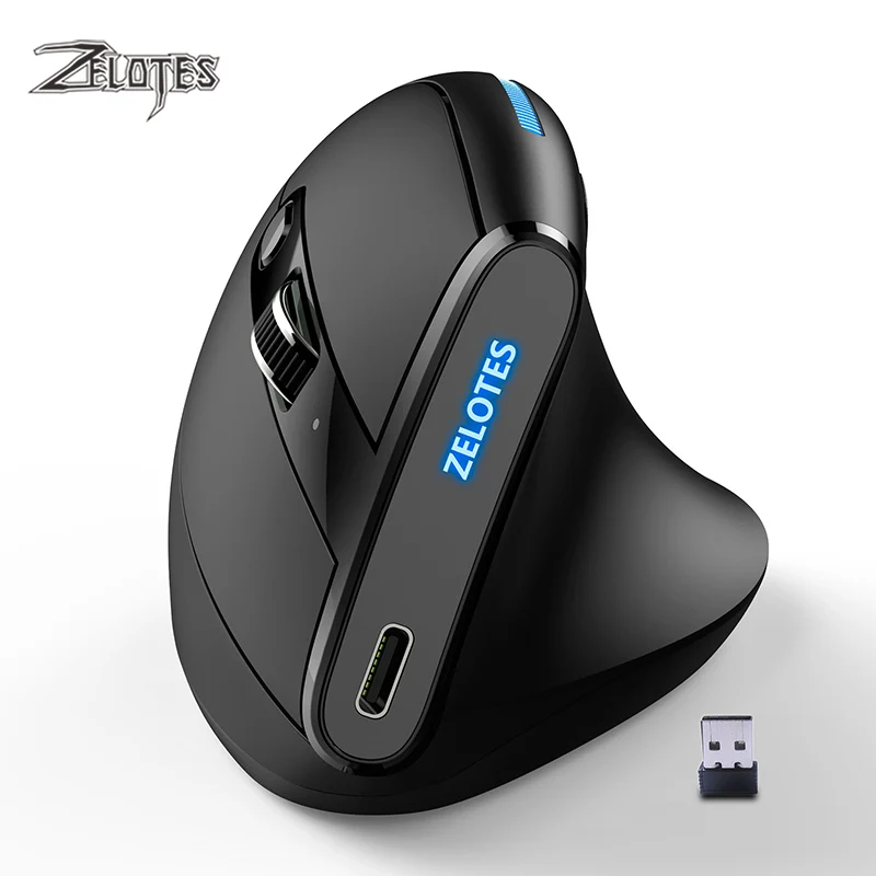 ZELOTES-ratón inalámbrico Vertical para ordenador portátil, periférico de 2,4G, recargable, para videojuegos, F-36A