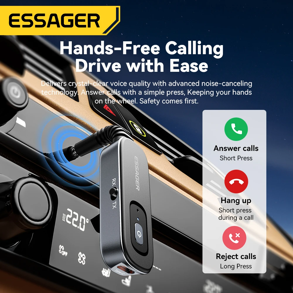 Essager Adaptador Bluetooth 5.1 Receptor Transmisor 3.5mm 2 en 1 - imagen 5
