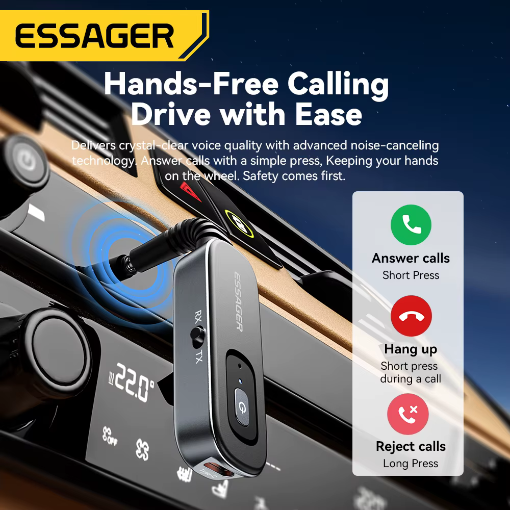 Essager Adaptador Bluetooth 5.1 Receptor Transmisor 3.5mm 2 en 1 - imagen 5
