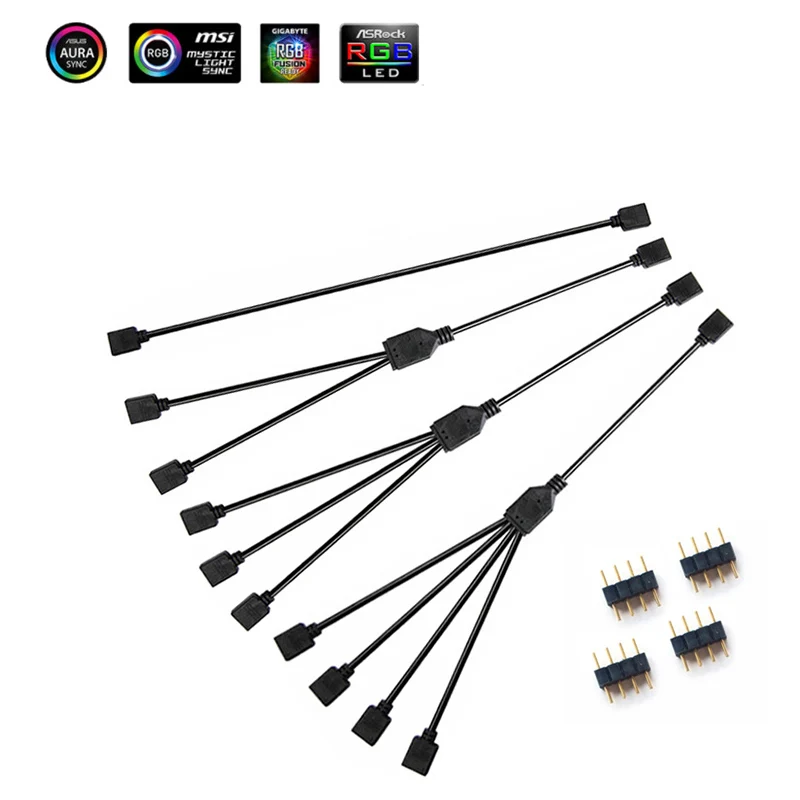 Cable de placa base de sincronización OULLX 4PIN 12V RGB 3PIN 5V ARGB 1 a 2/1 a 3/1 a 4/1 a 5 línea de extensión - imagen 2