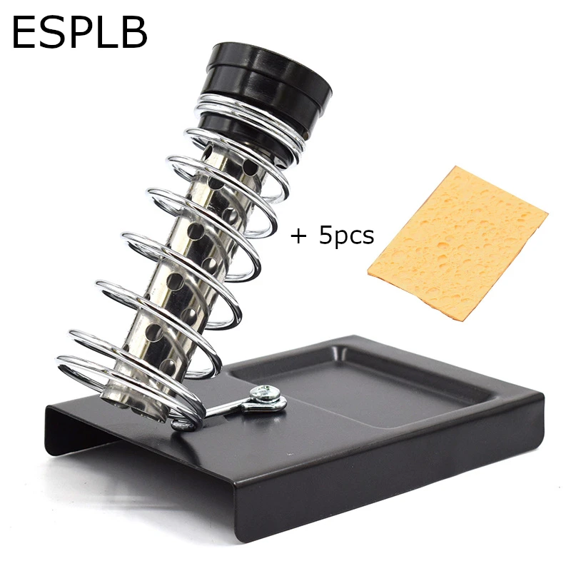 Soporte de soldador de resorte de doble tubo con 5 uds de esponjas para accesorios de soldadura eléctricos resistentes a altas temperaturas