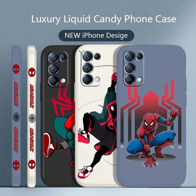 Funda de teléfono Spiderman Marvel Hero para OPPO Find X5 X3 X2 neo Pro Lite A5 A9 2020 A96 4G 5G, Funda de caramelo con cuerda izquierda líquida - imagen 2