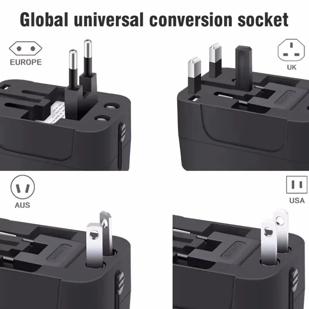 Adaptador de corriente alterna de viaje Universal con puertos USB duales UE EE. UU. Reino Unido AU convertidor de salida enchufe cargador de conversión Global - imagen 4