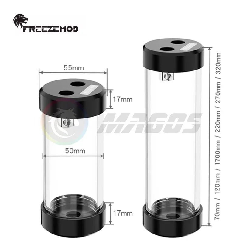 FREEZEMOD depósito de refrigeración por agua para computadora, tanque de agua cilíndrico OD50MM cubierta POM de 3 agujeros antiespumante incorporado, YSX-PMB de 70mm-320mm - imagen 2
