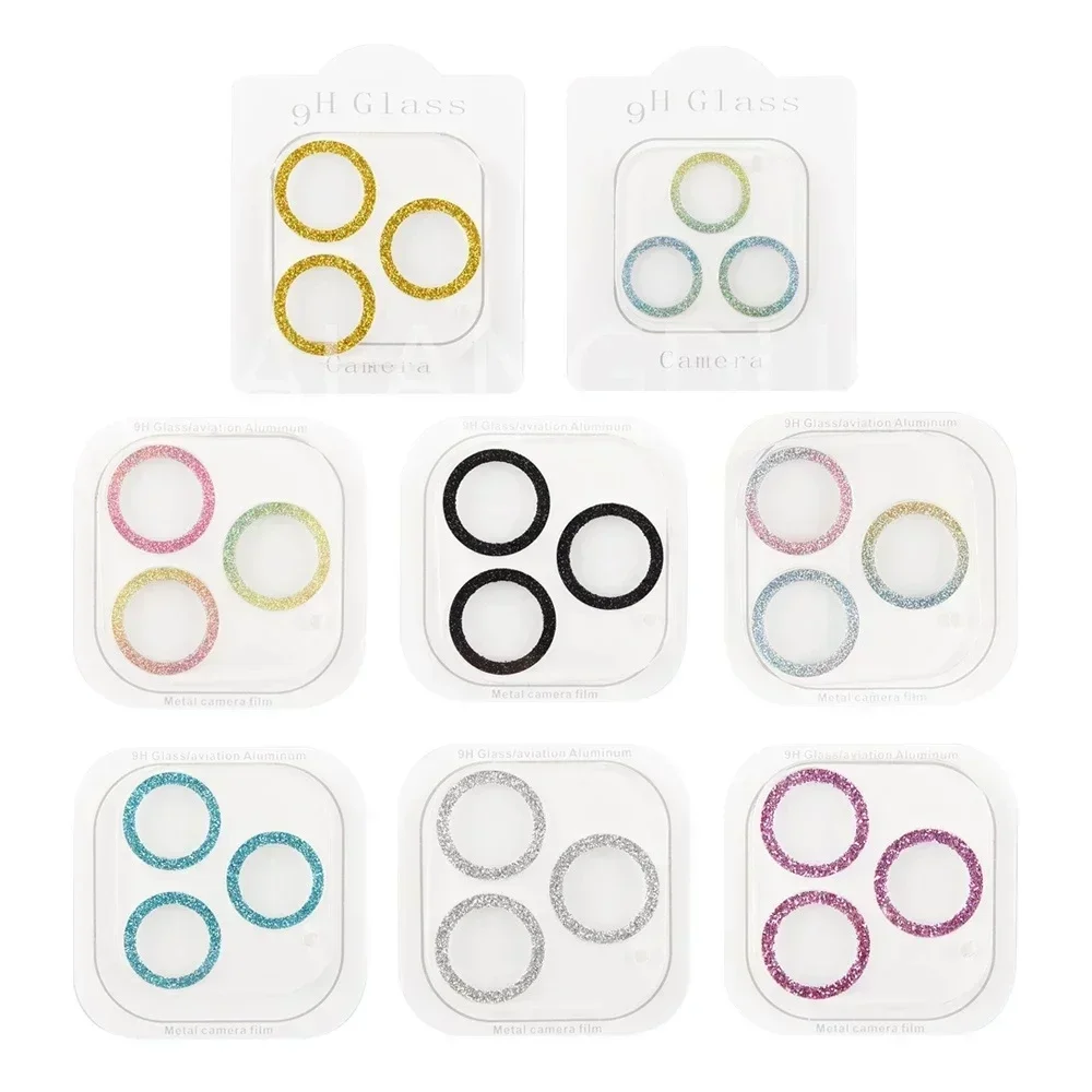 Protector de lente de cámara con purpurina para IPhone 17 16 15 Pro Max 12 Mini Plus 16 Pro 13Pro IPhone 15 cubierta completa de vidrio templado