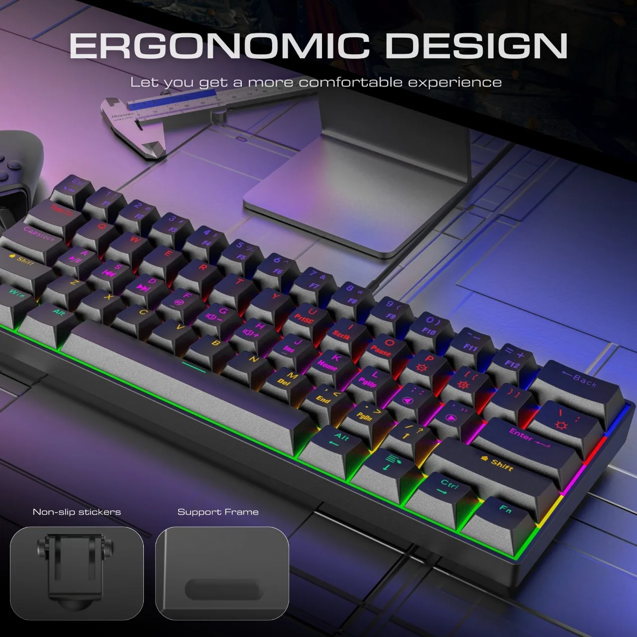 Teclado mecánico inalámbrico Bluetooth 61 teclas RGB teclado negro para juegos sin fil teclado 60 por ciento teclado klawiatura teclados - imagen 5