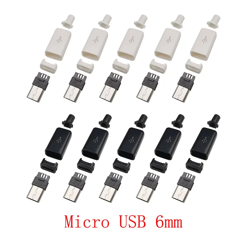 Conector Micro USB de 5 pines para reparación de bricolaje, Conector Micro USB de 10 piezas, tipo de soldadura, 6mm