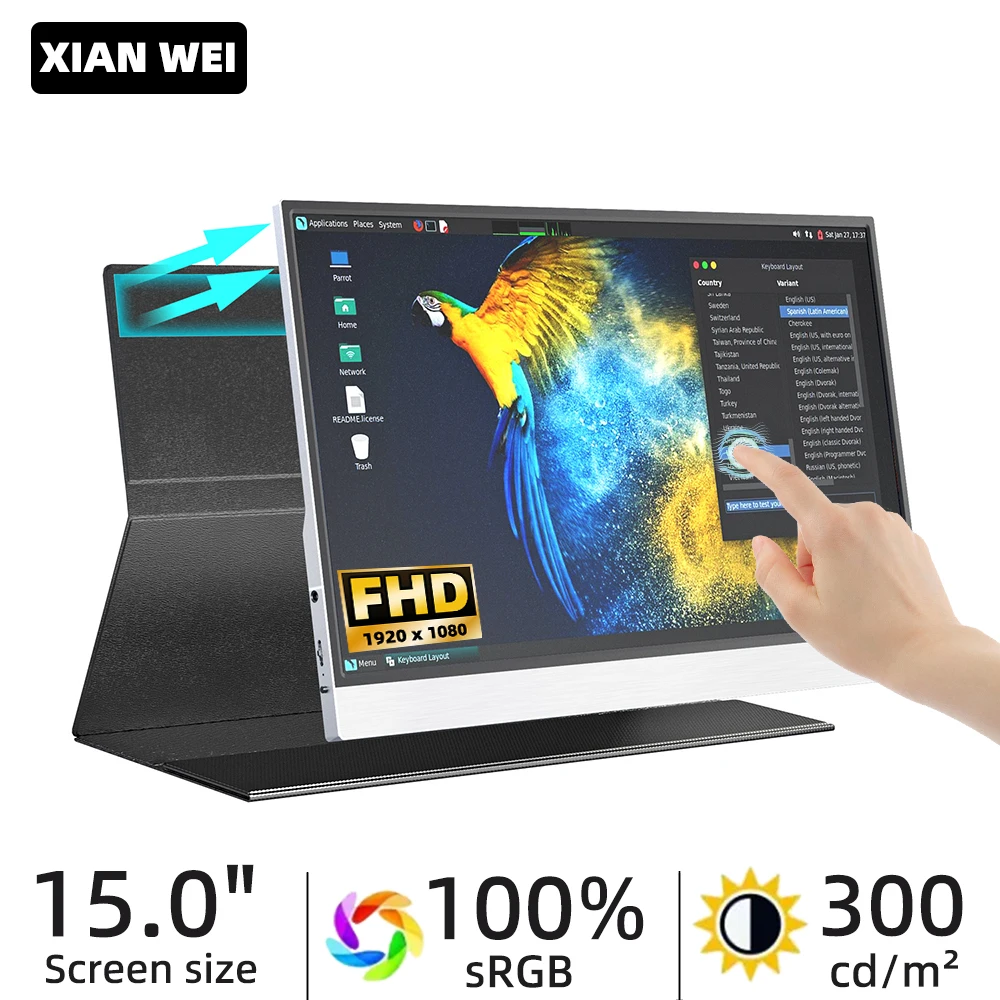 Monitor portátil FHD de 15 pulgadas, pantalla táctil de 1920x1080p, 100% sRGB, para viaje, oficina, juegos, Macbook, teléfono, portátil, XBox, PC, PS4/5