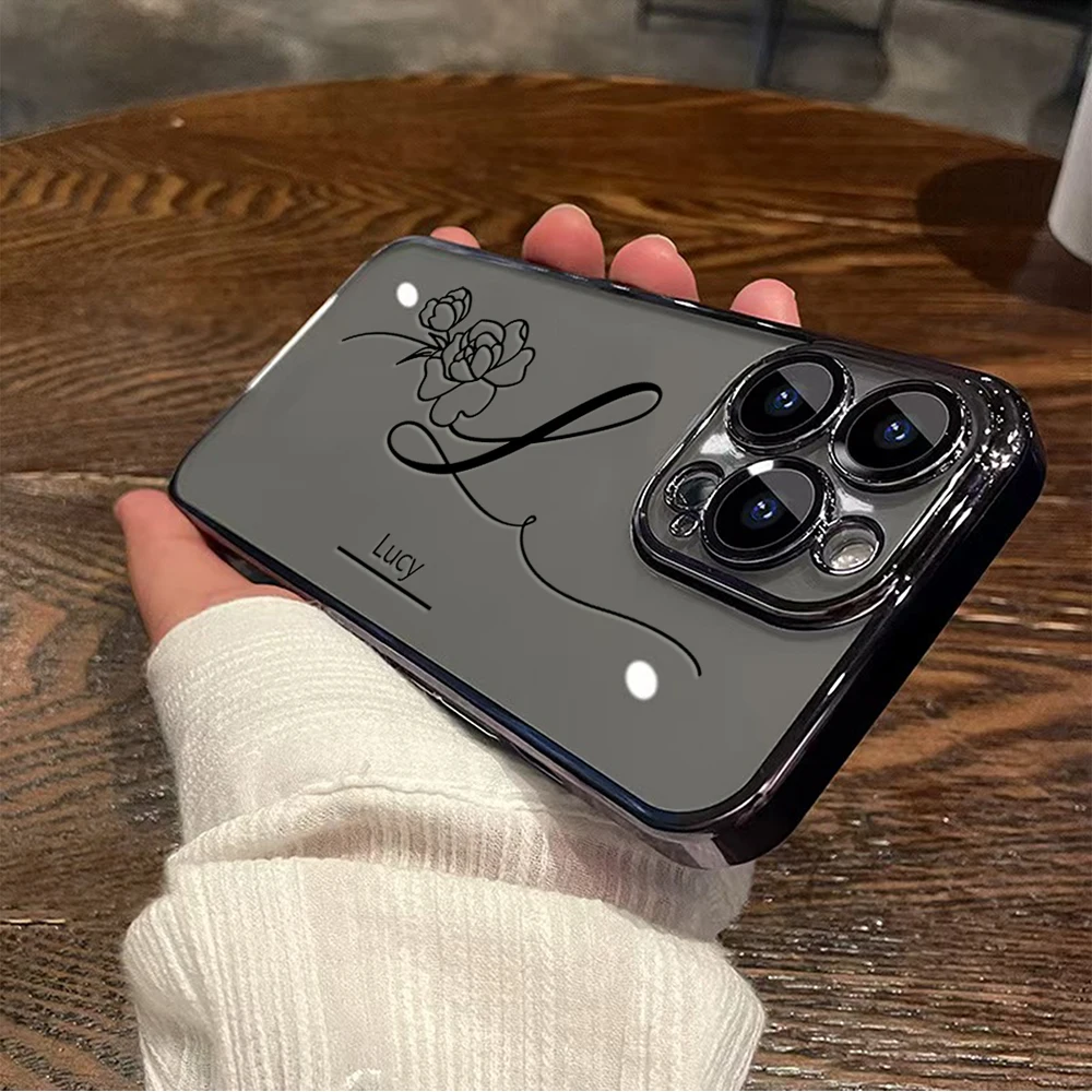 Funda personalizada con diseño de flores y nombre DIY, funda de TPU chapada transparente suave para iPhone 16 15 14 13 12 11 Pro Max - imagen 5