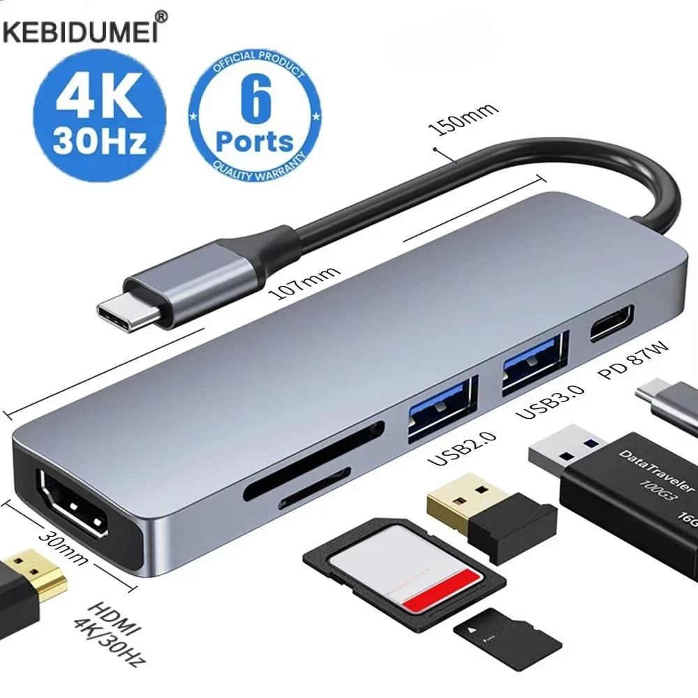 Adaptador USB C Hub tipo C 3,0 a tarjeta 4K HDMI SD TF PD divisor de carga rápida estación de acoplamiento Hub para teléfono MacBook ordenador