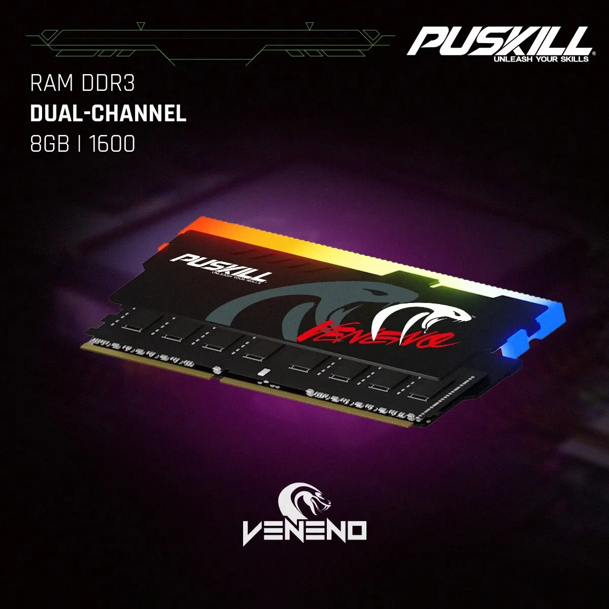 Memoria PUSKILL RAM RGB DDR3 8GBx2 1600MHz 12800S Udimm de doble canal DIMM Carneros de memoria de escritorio - imagen 5
