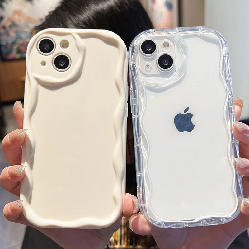 Funda cremosa ondulada bonita de lujo para Iphone 11 Fundas Iphone 14 13 Pro Max 12 XR 7 8 Plus X Xs SE 14Promax 13promax Fundas de silicona - imagen 2