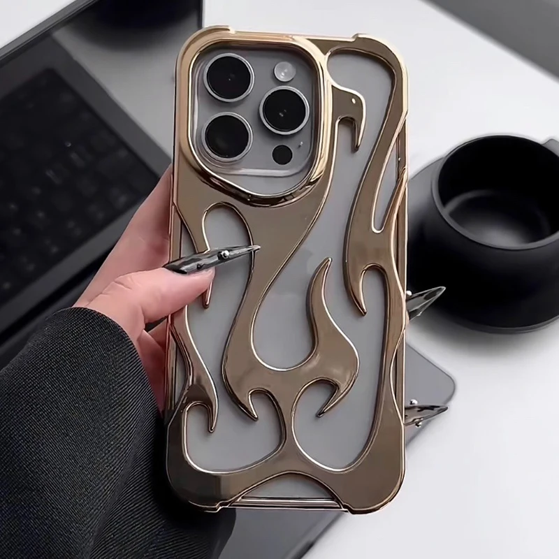 Funda de teléfono con diseño de llama 3D hueco a la moda para iPhone 15 14 13 11 12 17 Air 16 Pro Max 15 Plus, funda trasera suave a prueba de golpes - imagen 3
