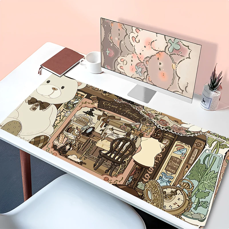 Alfombrilla de ratón, accesorios para PC, alfombrilla para teclado, alfombrilla para escritorio de oficina, alfombrilla para ratón de goma Natural, antideslizante, ilustración Retro para juegos, almohadilla extendida - imagen 4