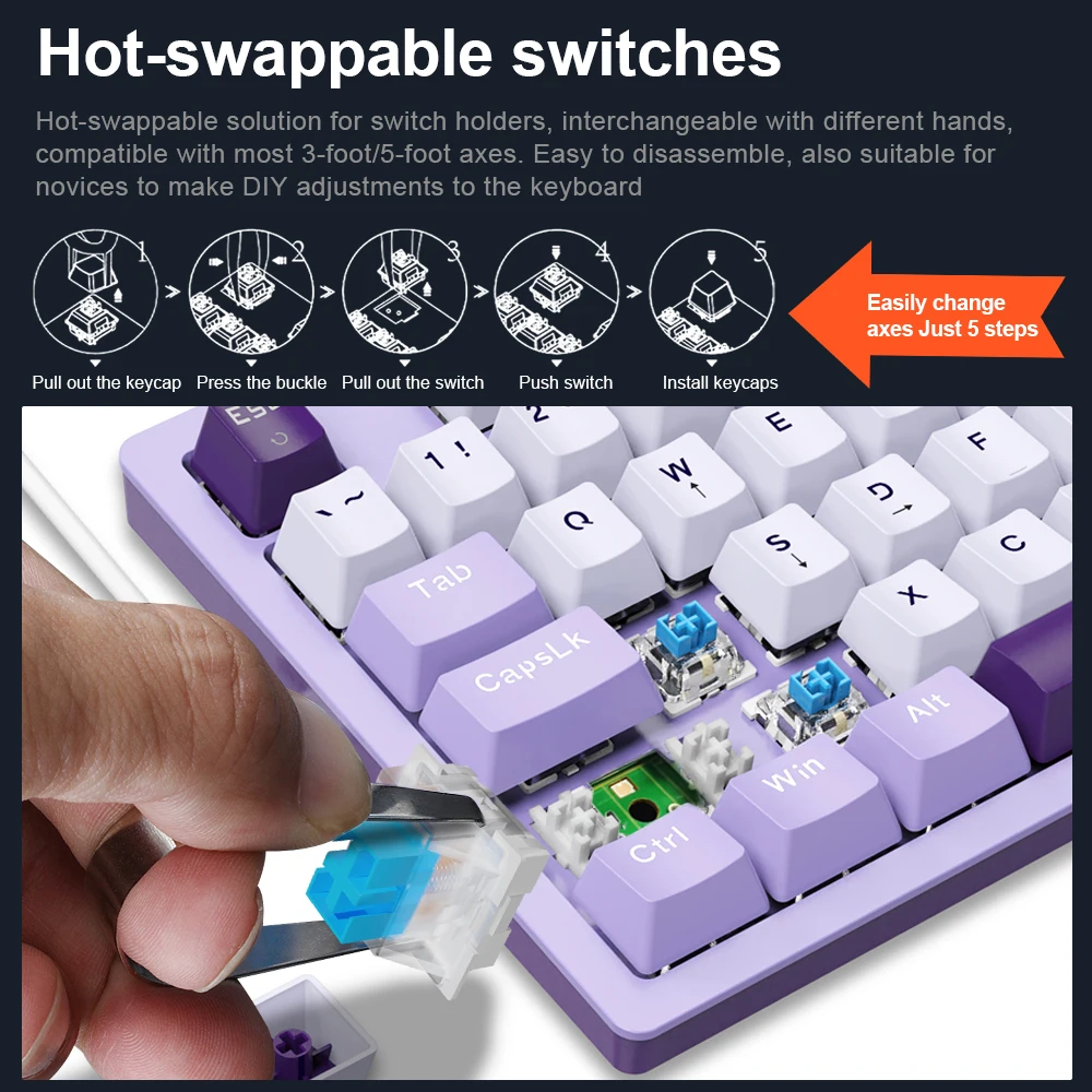 E-YOOSO Z94 Teclado mecánico USB para jugar con cable monocromático retroiluminado con LED azul rojo interruptor 94 teclas para ordenador portátil PC - imagen 4