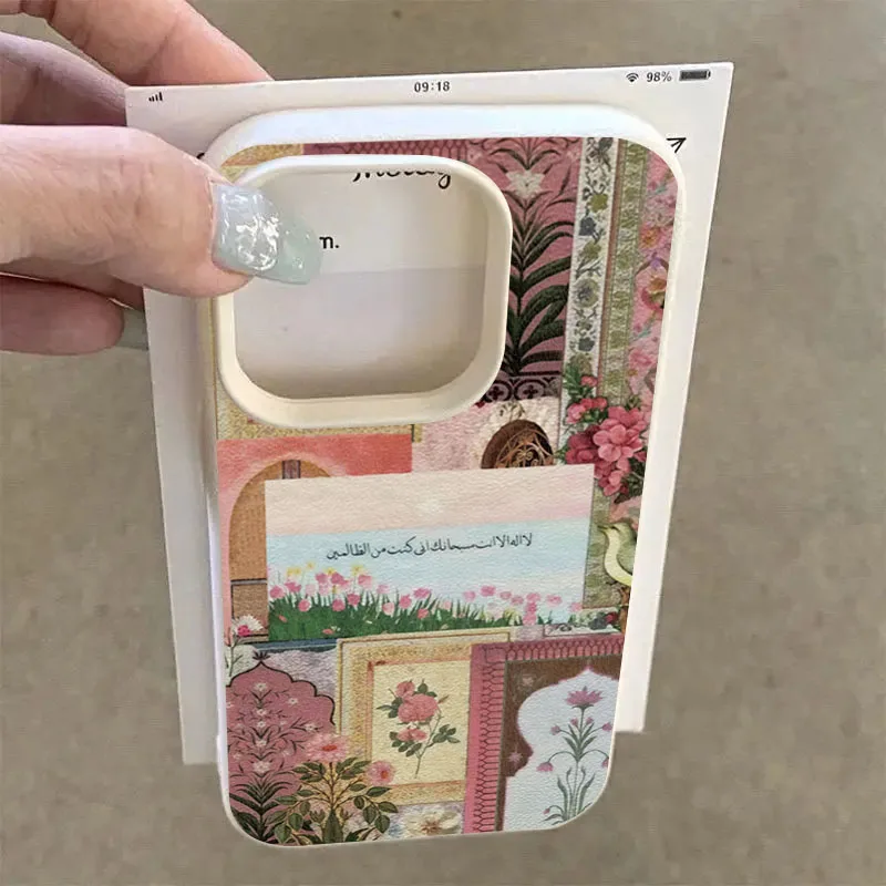 Funda de teléfono con diseño de escritura árabe de mar de tulipán de Oriente Medio rosa para iPhone 16 15 14 13 12 11 Pro Max 16E X XR XS Max 15 Plus - imagen 2