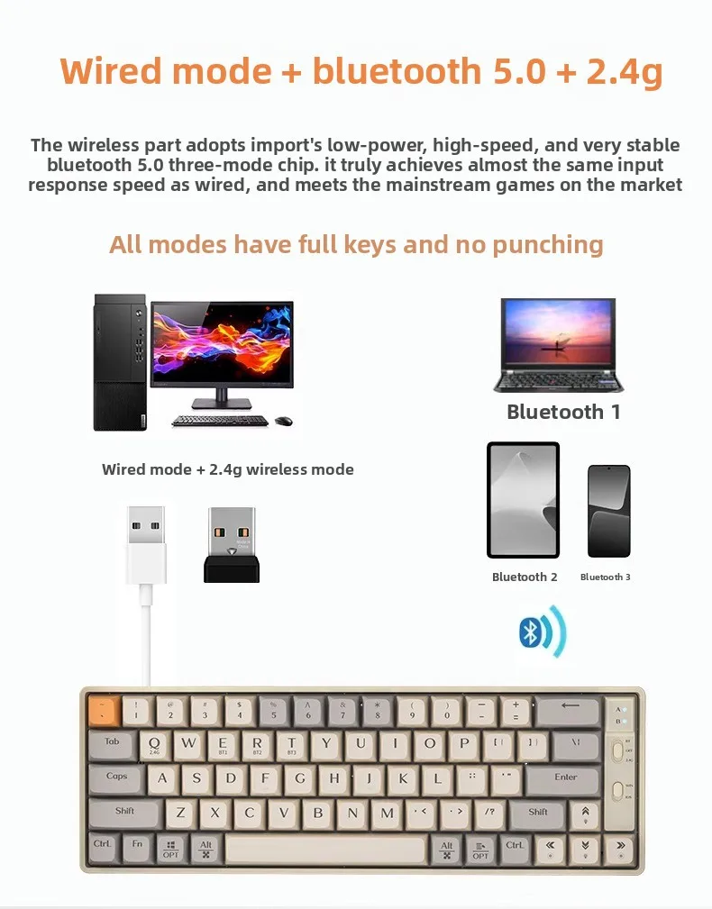 Teclado mecánico inalámbrico para juegos 2,4g Bluetooth USB gamer teclado sem fio mecanico tastiera meccanica 60% mini teclado de pc - imagen 5