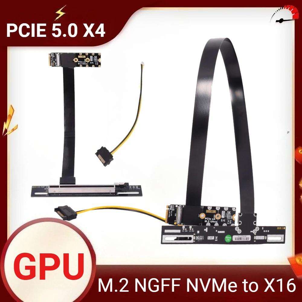 Cable adaptador externo Ultra suave FFC PCIe 5,0 M.2 NGFF NVMe a PCIE x16 GPU GEN5 en ángulo de 90 para tarjeta gráfica PC Nvidia/AMD