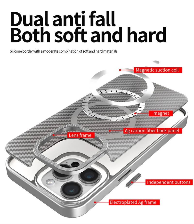 Funda de teléfono con revestimiento de textura de fibra de carbono magnética para iPhone 12, 13, 14, 15 16 Pro Max Plus, funda protectora Magsafe a prueba de golpes - imagen 4