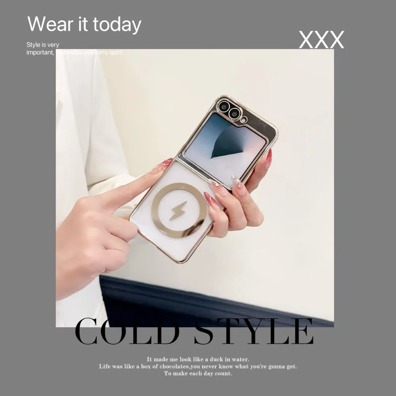 Magsafe-funda de teléfono con borde chapado de Color sólido, carga inalámbrica magnética, de lujo, para Samsung Galaxy Z Filip 6 5 4 3 - imagen 3