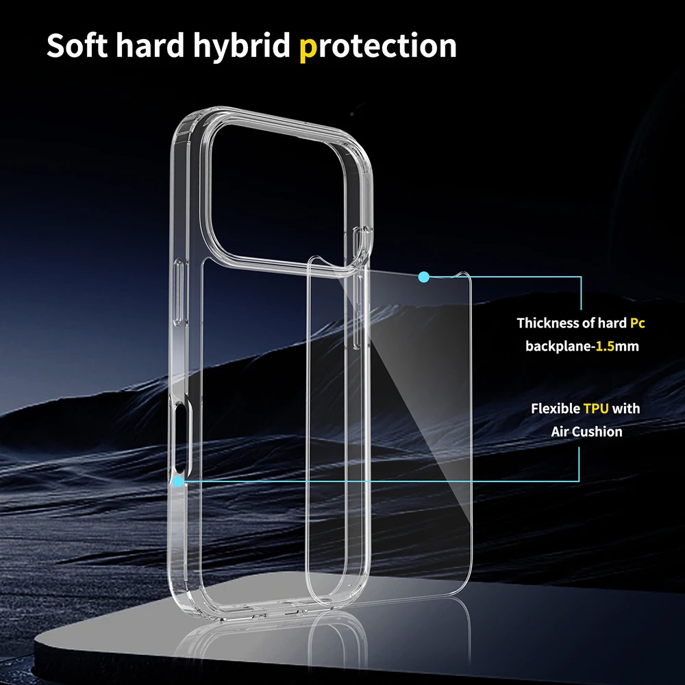 Funda rígida transparente híbrida para iPhone 17 Air 16E 16 15 14 13 12 11 Pro Max Plus Mini carcasa suave de silicona 17 a prueba de golpes - imagen 3