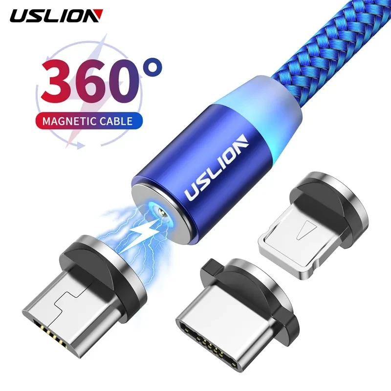 USLION Cable Magnético Micro USB Tipo C Adaptador Carga Rápida Cargador Magnético Iphone 7 Samsung S10 S9 Plus Xiaomi - imagen 2
