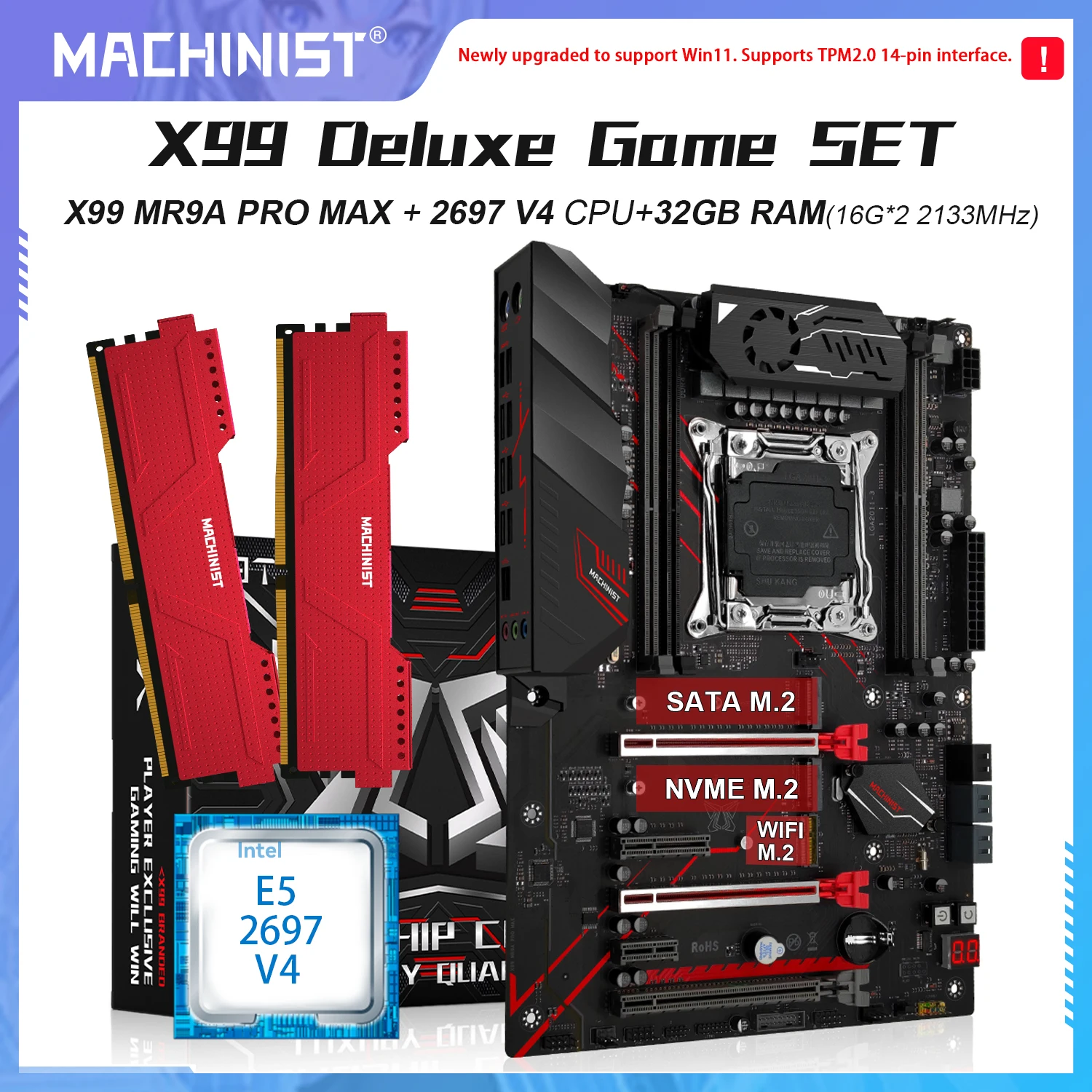 MACHINIST X99 kit placa base MR9A PRO AMX Set Intel Xeon E5 2697 V4 CPU con canal fijo DDR4 2x16g 2133MHz para computadora de juegos