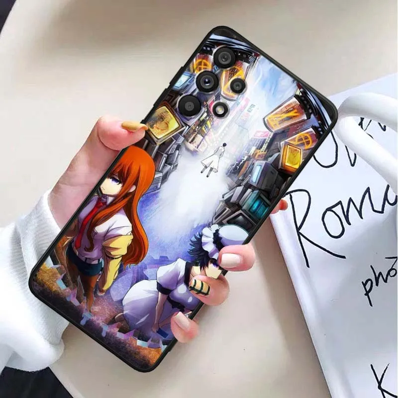 Kurisu Makise funda de Anime para Samsung Galaxy A54 A55 A56 A70 A71 A72 A73 J4 J6 M02 M11 M12 5G funda de teléfono negra - imagen 3