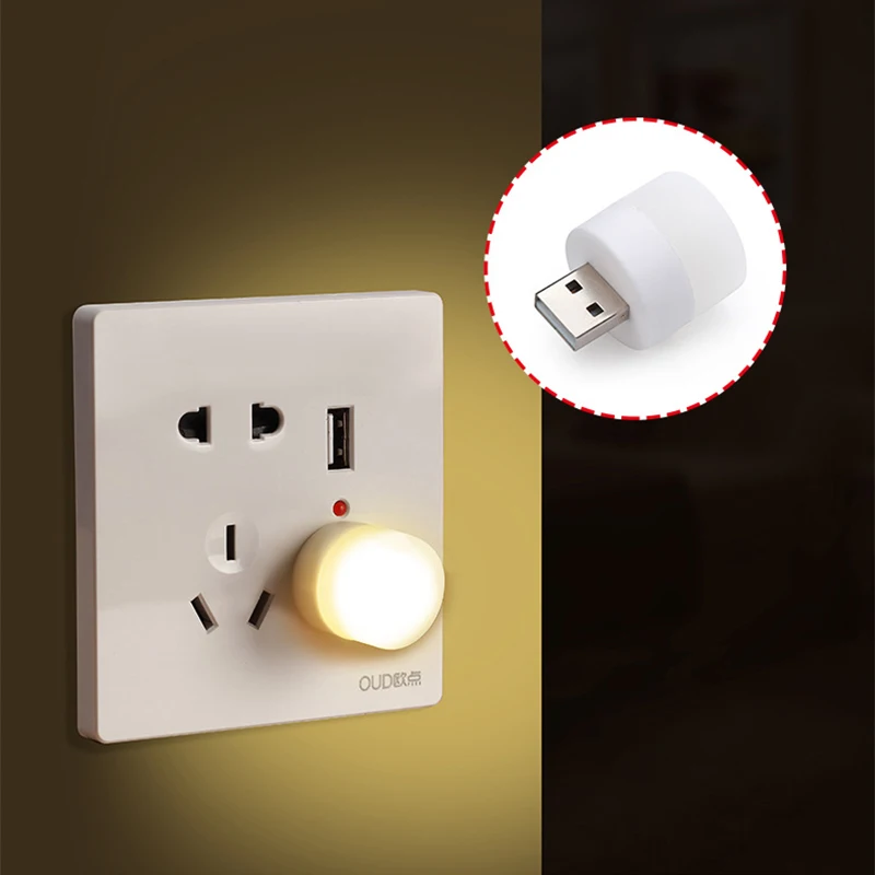 Lámpara de enchufe USB para ordenador, carga de energía móvil, lámparas pequeñas para libros, LED, protección ocular, luz de lectura, pequeña luz redonda, luz nocturna - imagen 2
