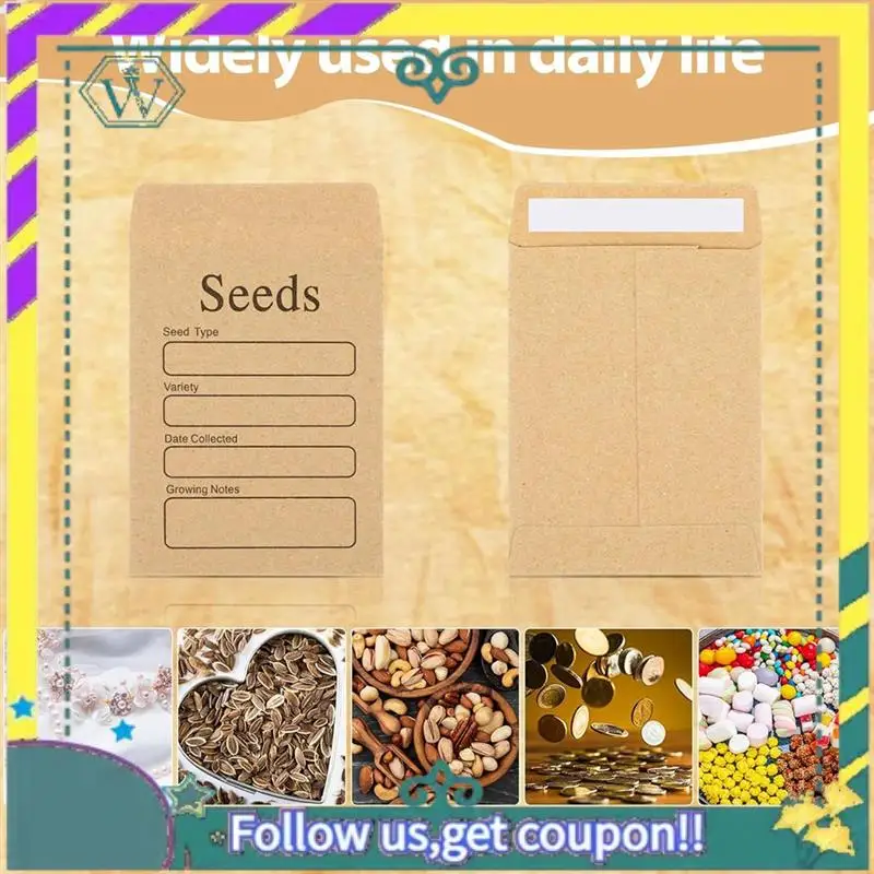 Nuevas sobres de 100 Uds., paquetes de semillas de papel Kraft marrón de 3,54X2,36 pulgadas, sobres resellables, paquetes de semillas autosellados - imagen 2