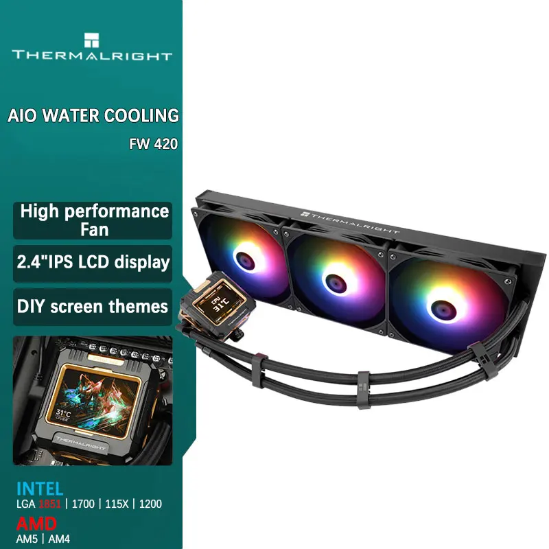 Thermalright FW 420 todo en uno CPU enfriador de agua 2,4 "IPS monitor LCD temas personalizables para LGA1851/1700 AMD AM4 AM5