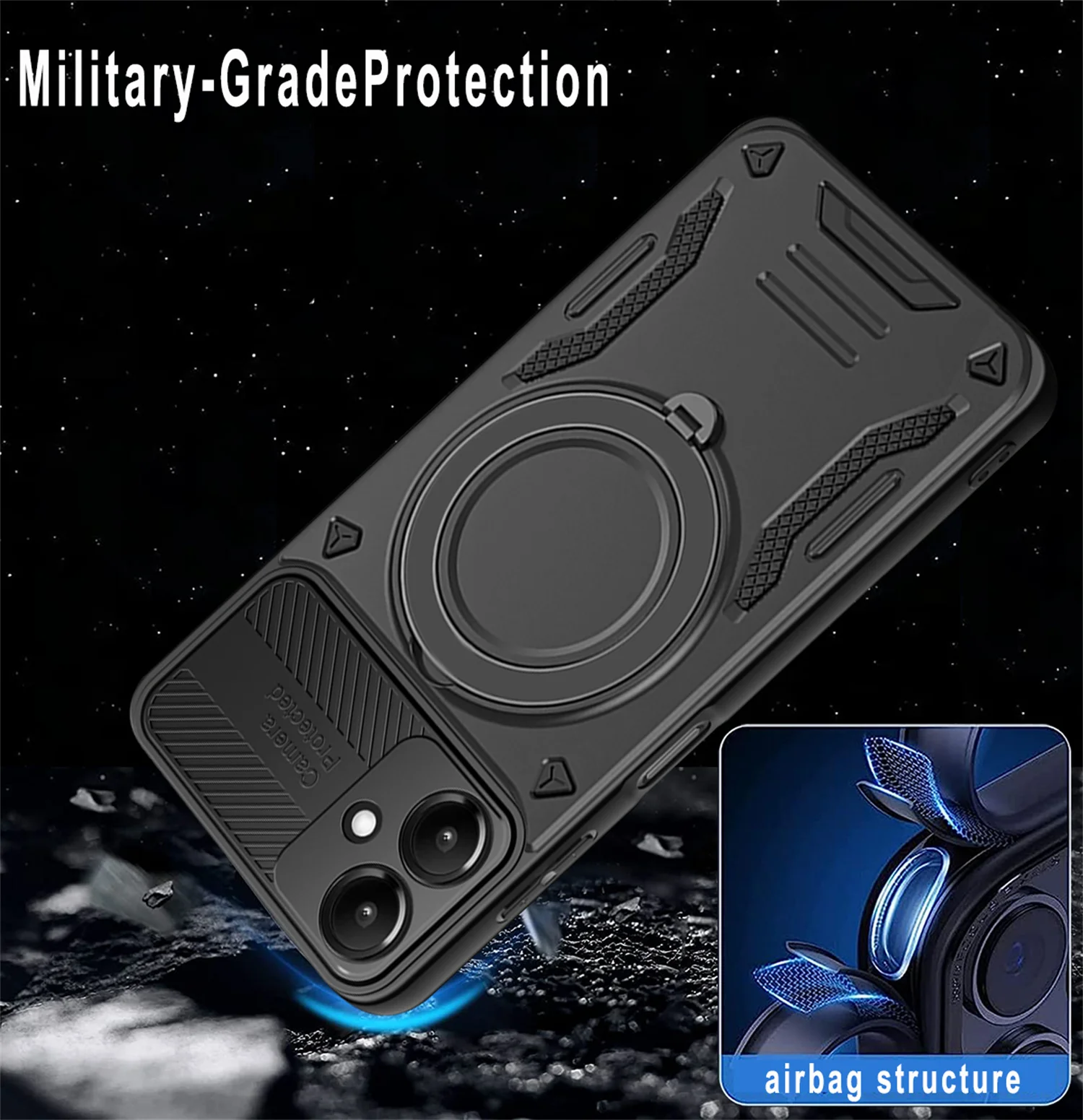 Funda magnética con armadura de prevención de caídas para Samsung Galaxy A05 A05S A06 A07 A12 A13 A14 A15 soporte giratorio 360 °   Cubierta del soporte del anillo - imagen 4