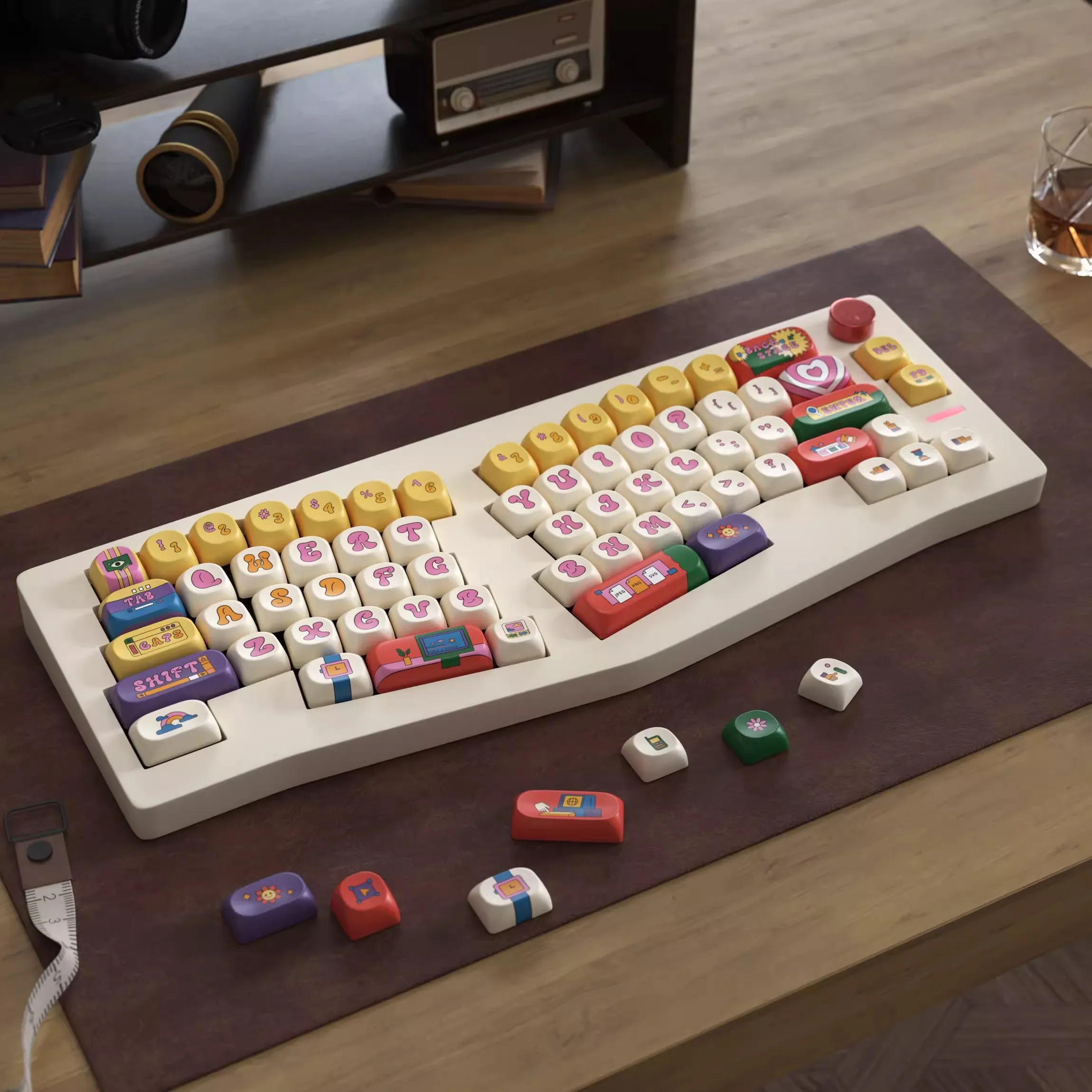 1 Juego de teclas Vintage americanas, teclas subtecladas PBT, perfil de cereza SOA, teclas bonitas redondeadas para teclado MX Switch 68 75 96 980 - imagen 3