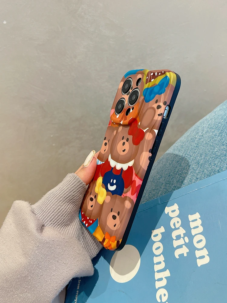 Funda de teléfono protectora de silicona IMD de oso encantador para iPhone 15, 14, 13, 11, 12 Pro Max - imagen 5