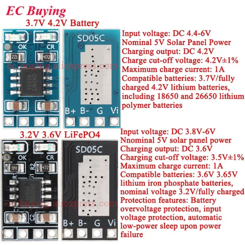 Controlador de carga de Panel Solar MPPT, 1-20 piezas, 3,7 V, 3,2 V, 1A, 18650, LiPo, Li-ion, batería de litio, módulo de cargador LiFePO4, placa de carga