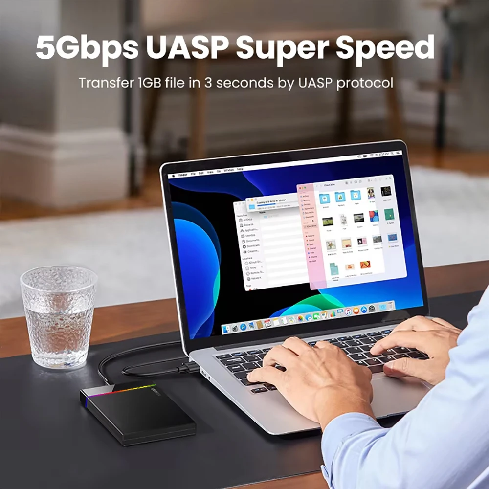 Caja HDD USB3.2 Gen1, caja de disco duro externo SATA SSD de 2,5 pulgadas, velocidad de transferencia de 5Gbps, luces frías RGB, caja de disco duro, herramienta Fre - imagen 2