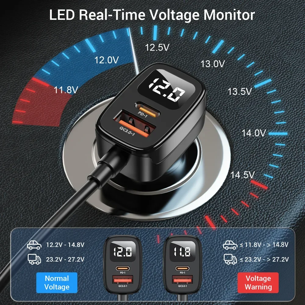 ASOMETECH-cargador USB tipo C para coche, dispositivo de carga rápida con 5 puertos QC3.0, PD3.0, SCP, para iPhone, Samsung, Tablet, Xiaomi, 78W - imagen 4