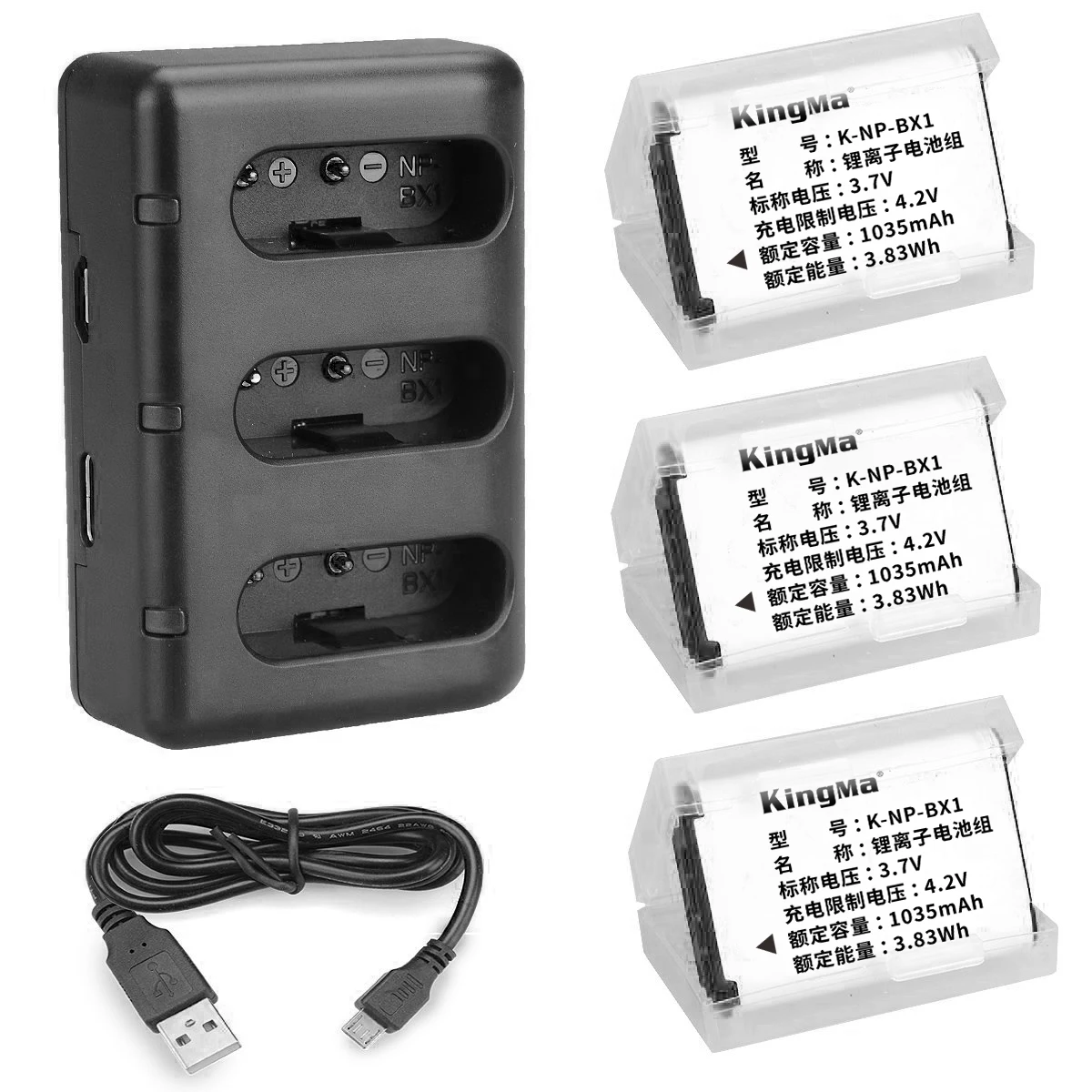 NP-BX1 Paquete de 3 baterías con cargador USB para Sony NP-BX1 ZV-1, DSC-RX100, DSC-RX100 II/III/M4/M5/M6/M7/IV/V/VI/VII/VA, DSC-RX100M II