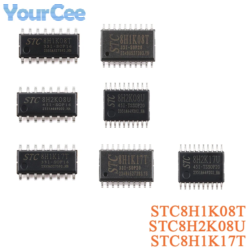 5 uds STC8H1K08T STC8H1K08T -33I STC8H2K08U-45I SOP16 SOP20 TSSOP20 alta velocidad 8051 Core 1T microprocesador microcontrolador Chip