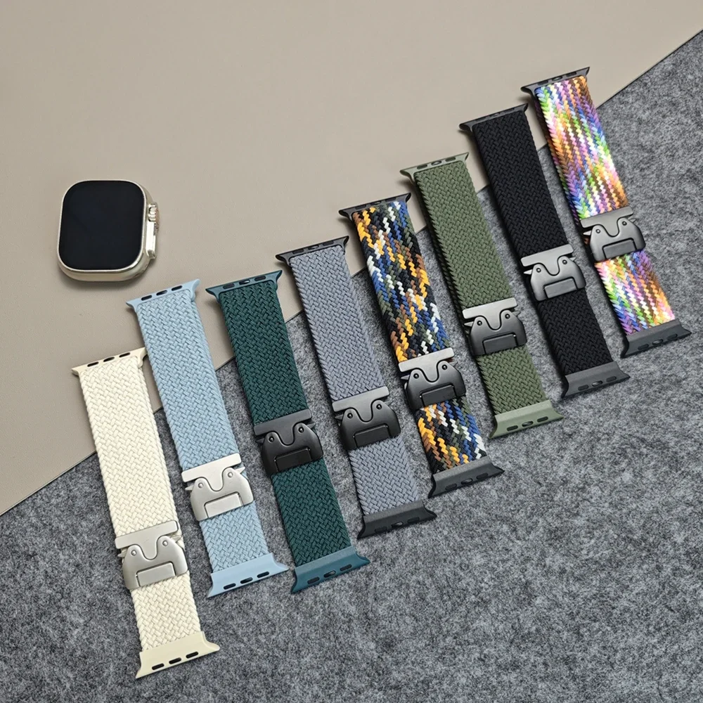Correa de nailon para Apple Watch Ultra 2, banda de 49mm, 44/40/46/45/41/42/38mm, pulsera trenzada para iwatch series 10 9 7 5 6 8 SE Ultra 3 - imagen 2
